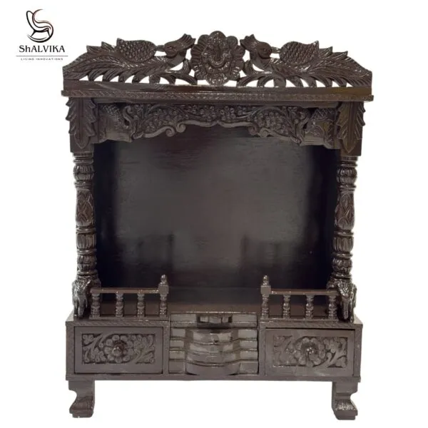 Wooden Mandir Design for Home in Teak Wood | Shalvika Living Innovations