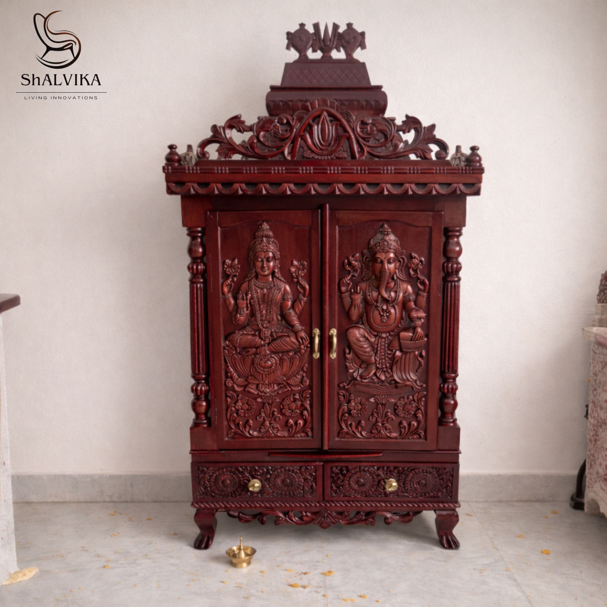 Wooden Mandir with Door for Home