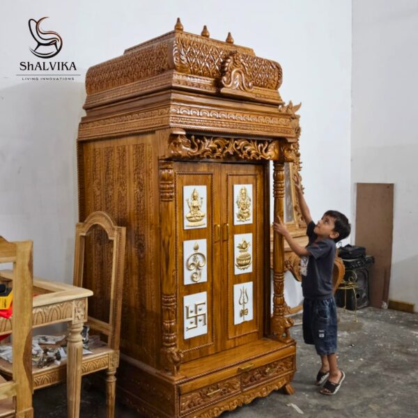 Wooden Pooja Mandapam With Gopuram in Teak Wood