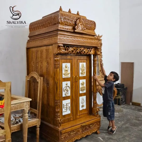 Wooden Pooja Mandapam With Gopuram in Teak Wood