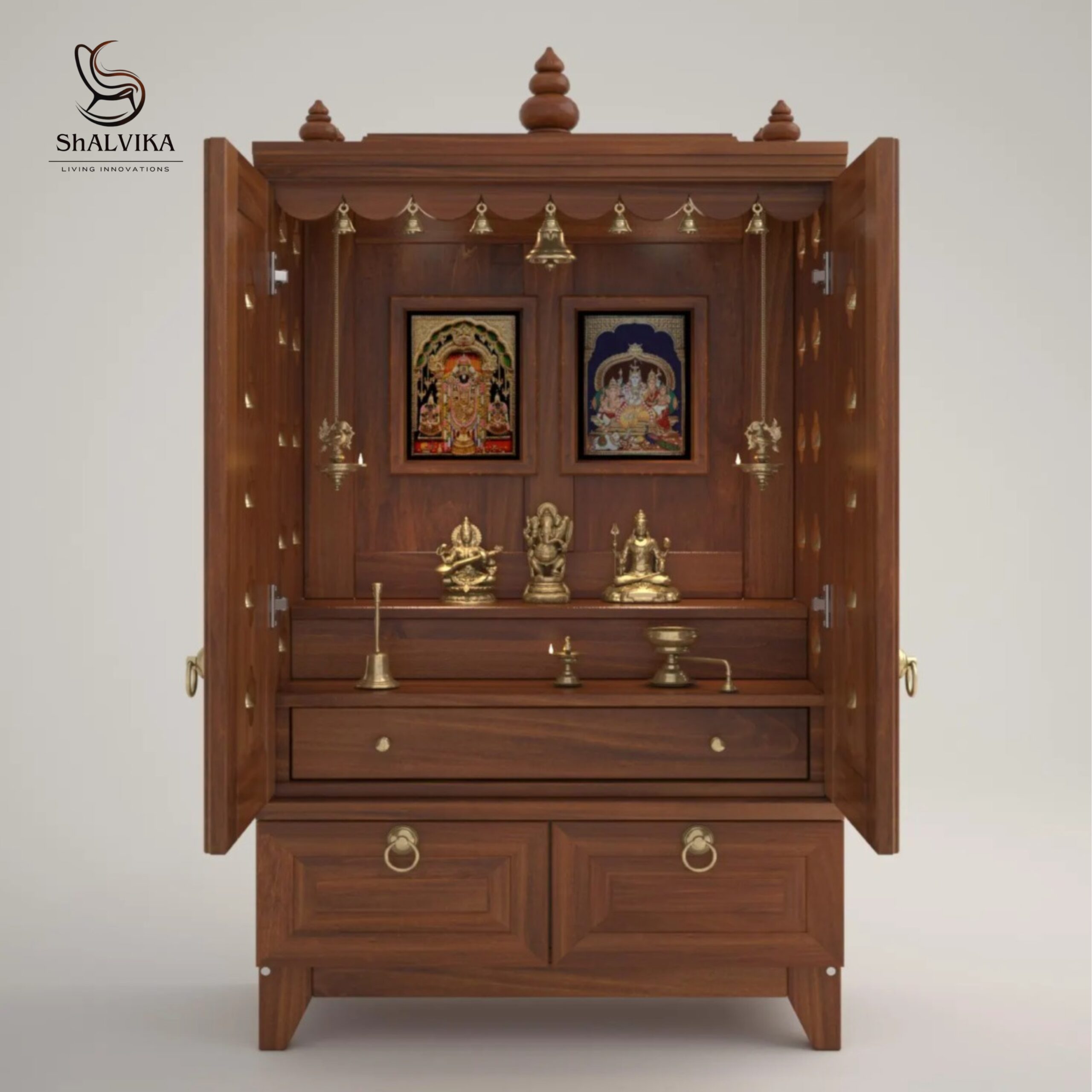 Wooden Pooja Mandir for Home with Doors
