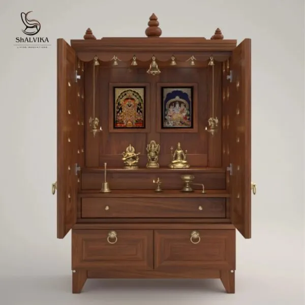 Wooden Pooja Mandir for Home with Doors