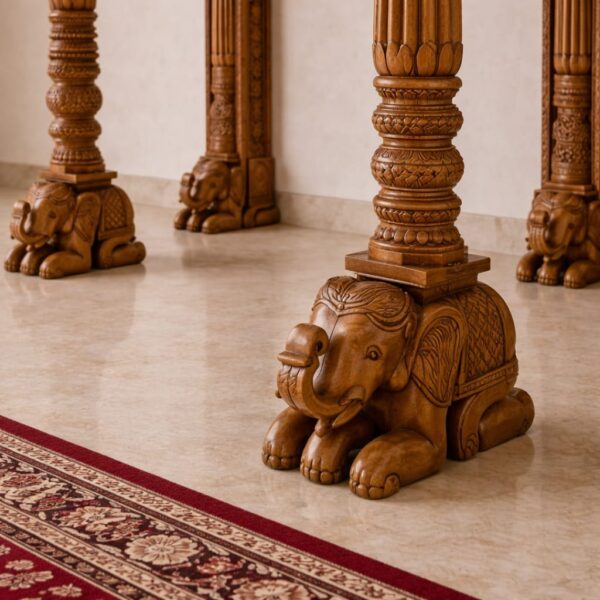 Wooden Pooja Mandir with Gopuram for South Indian Home