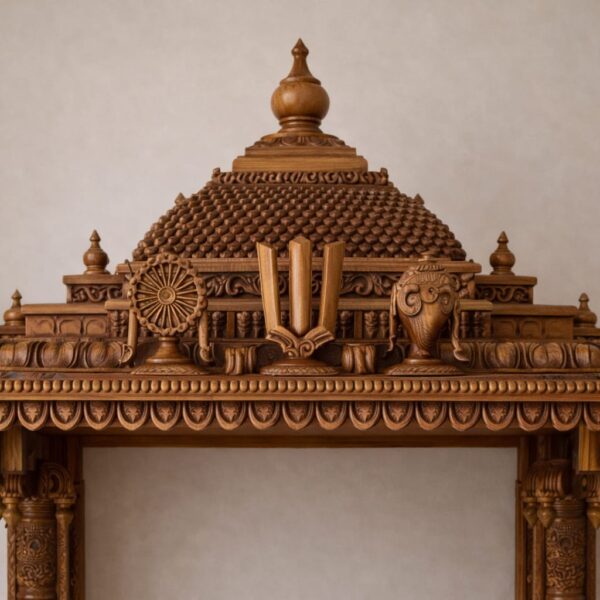 Wooden Pooja Mandir with Gopuram for South Indian Home