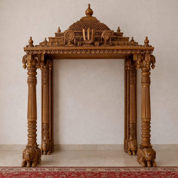 Wooden Pooja Mandir with Gopuram for South Indian Home