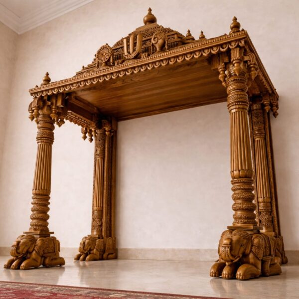 Wooden Pooja Mandir with Gopuram for South Indian Home