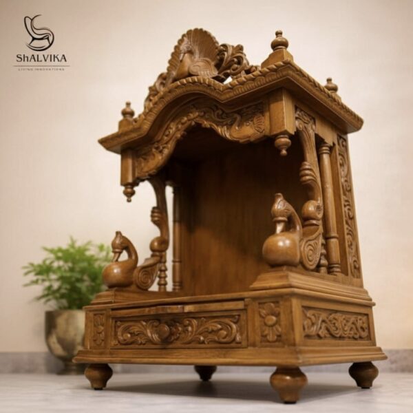 Wooden Small Temple Design for Puja Room by Shalvika Living