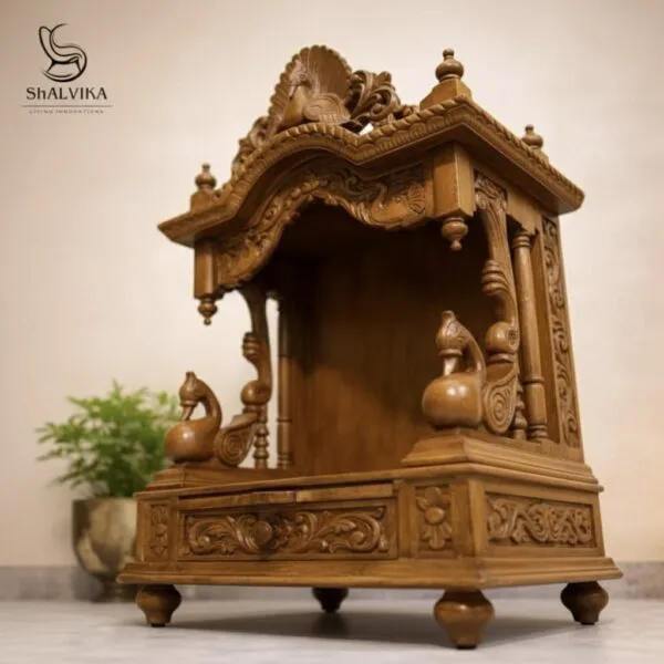 Wooden Small Temple Design for Puja Room by Shalvika Living
