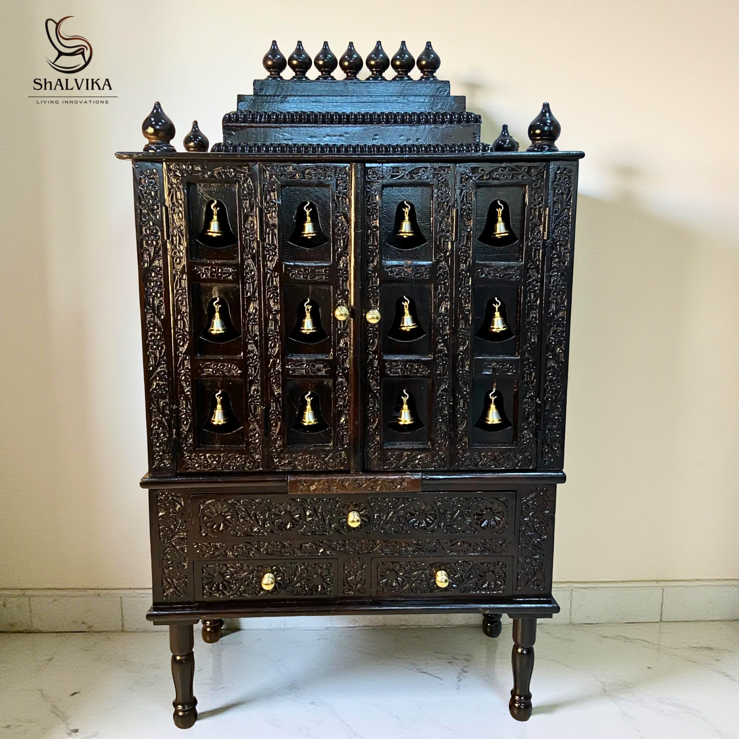 Wooden Temple Design For Home with Bells Door