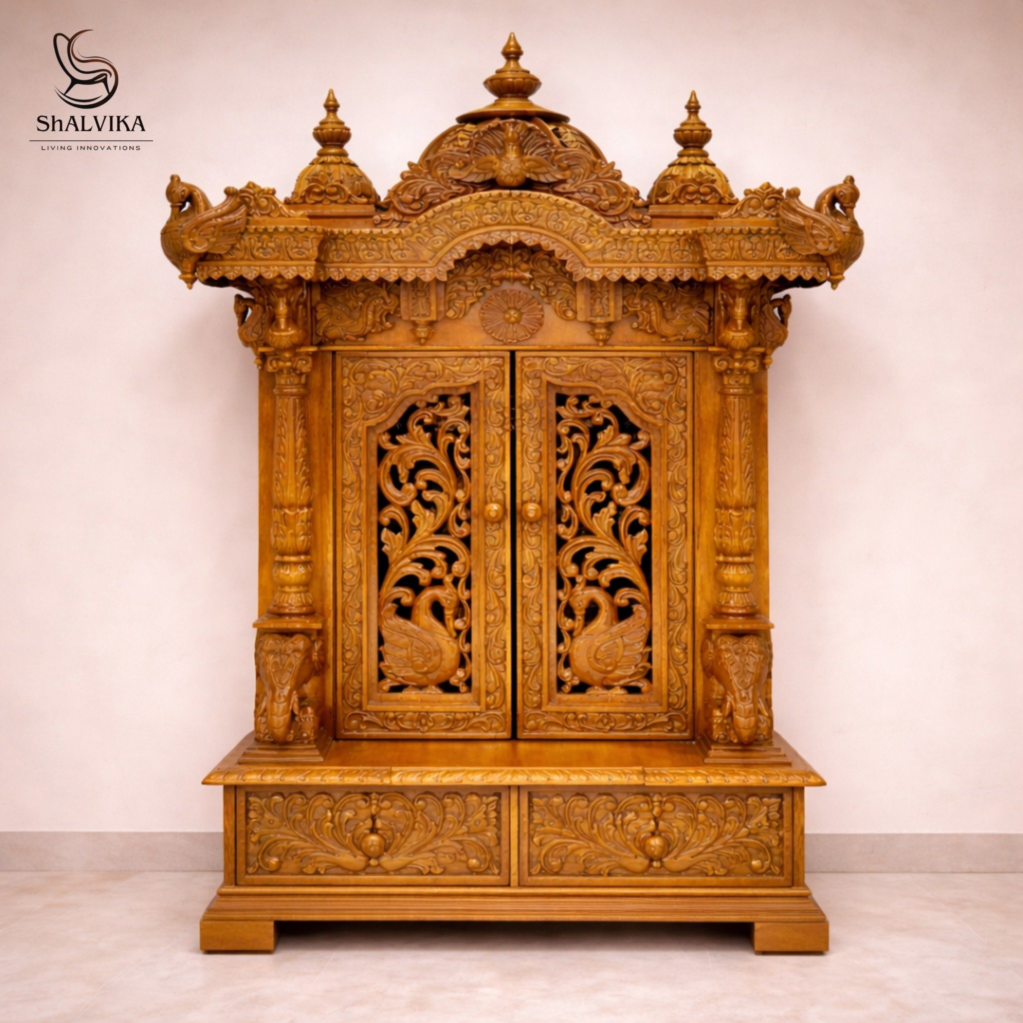 Wooden Temple for Home Design with Door By Shalvika Living Innovations