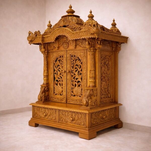 Wooden Temple for Home Design with Door By Shalvika Living Innovations