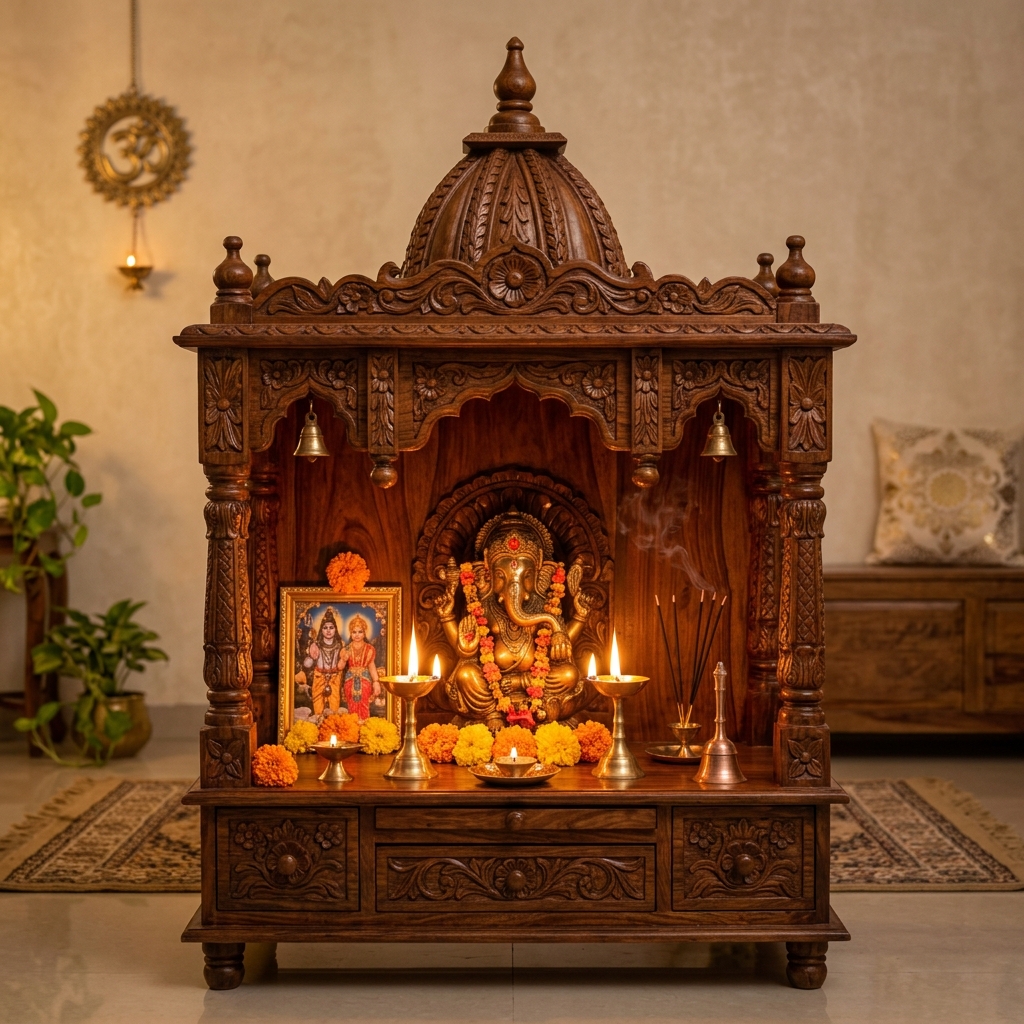 Timeless Wooden Mandirs with Intricate Jali Work